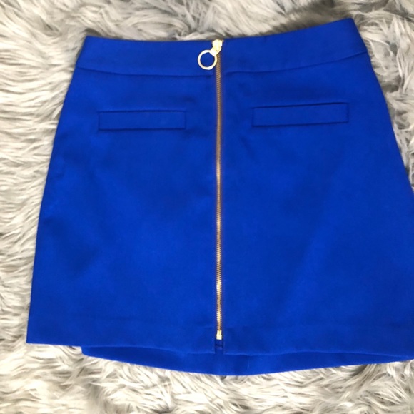 Express Skirts Royal Blue Mini Skirt With Gold Front Zipper Poshmark